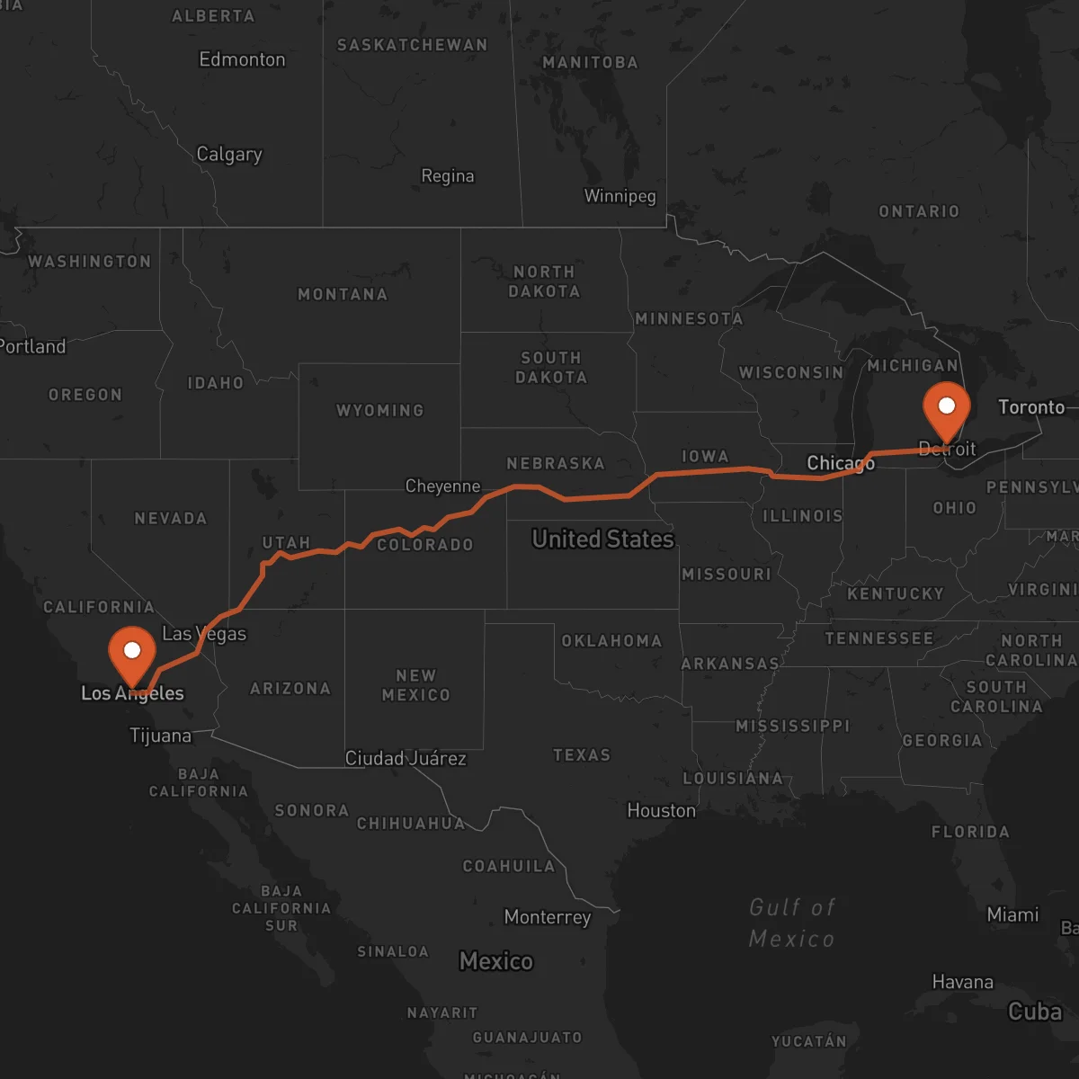 Ruta Los Angeles - Detroit