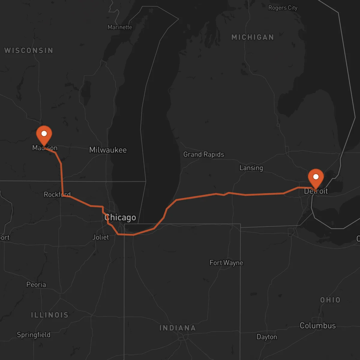 Ruta Detroit - Madison