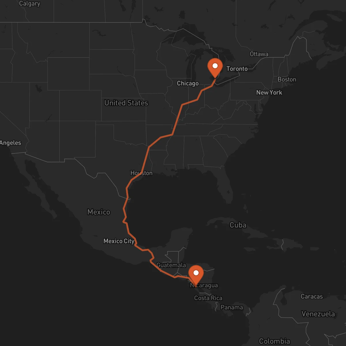 Ruta Detroit - Managua