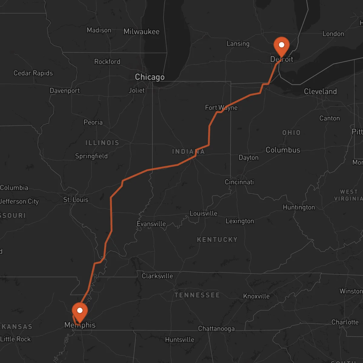 Ruta Memphis - Detroit