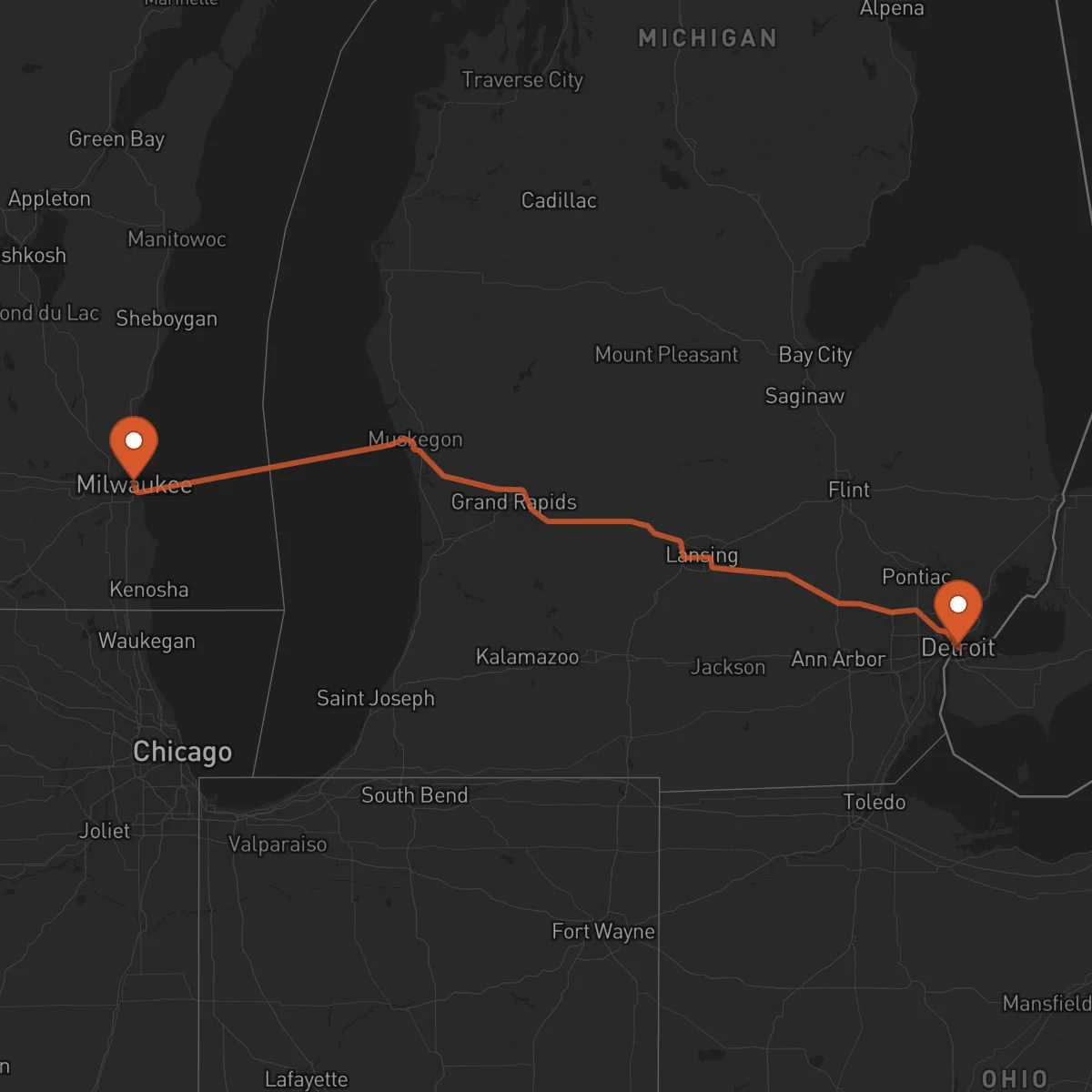 Ruta Milwaukee - Detroit
