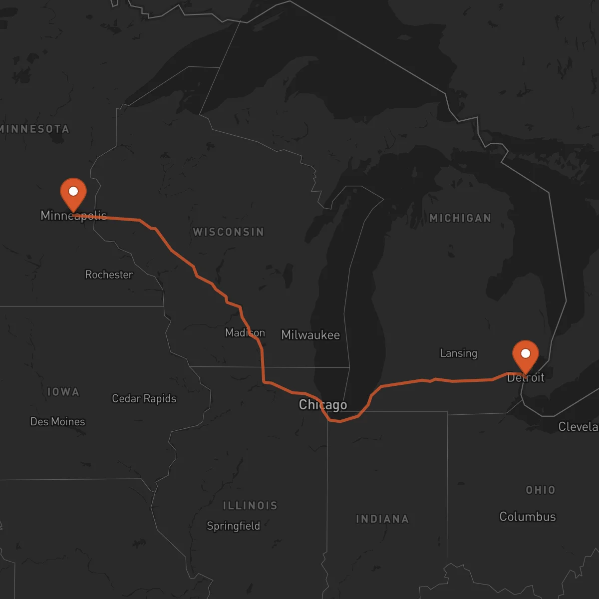 Ruta Detroit - Minneapolis