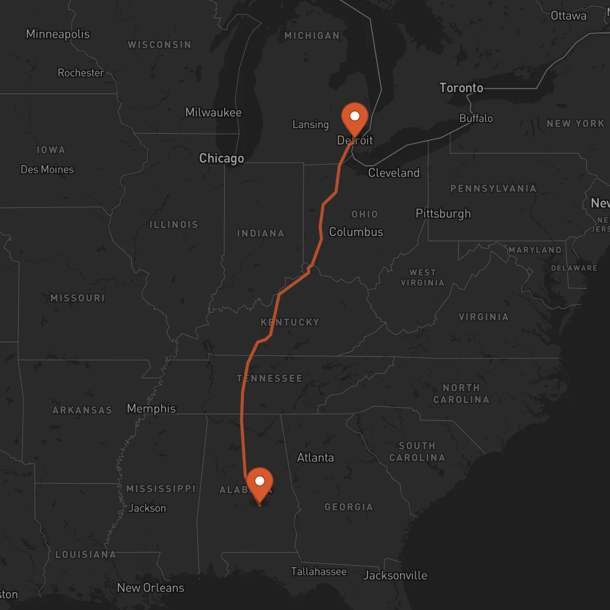 Ruta Detroit - Montgomery