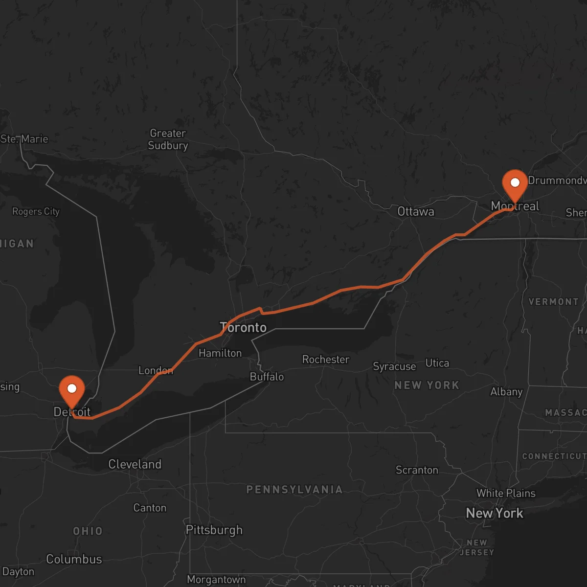Ruta Detroit - Montreal