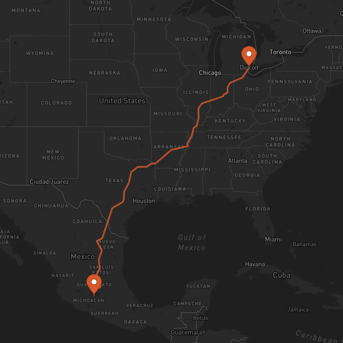 Ruta Morelia - Detroit