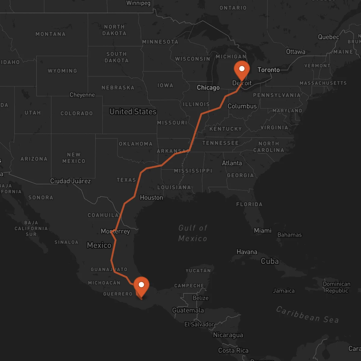 Ruta Detroit - Oaxaca de Juárez