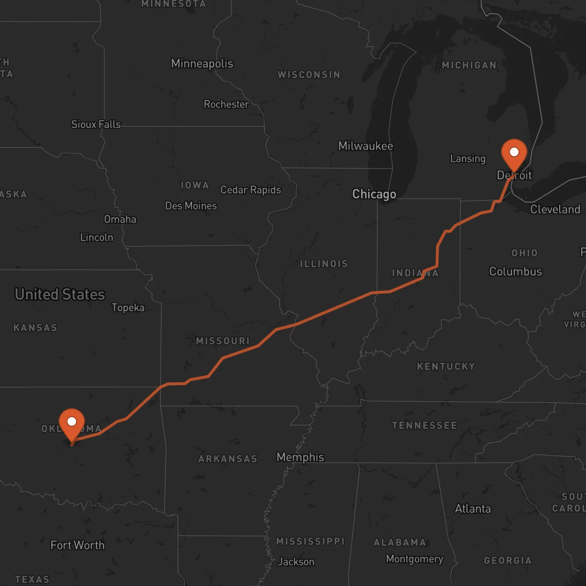 Ruta Detroit - Oklahoma City