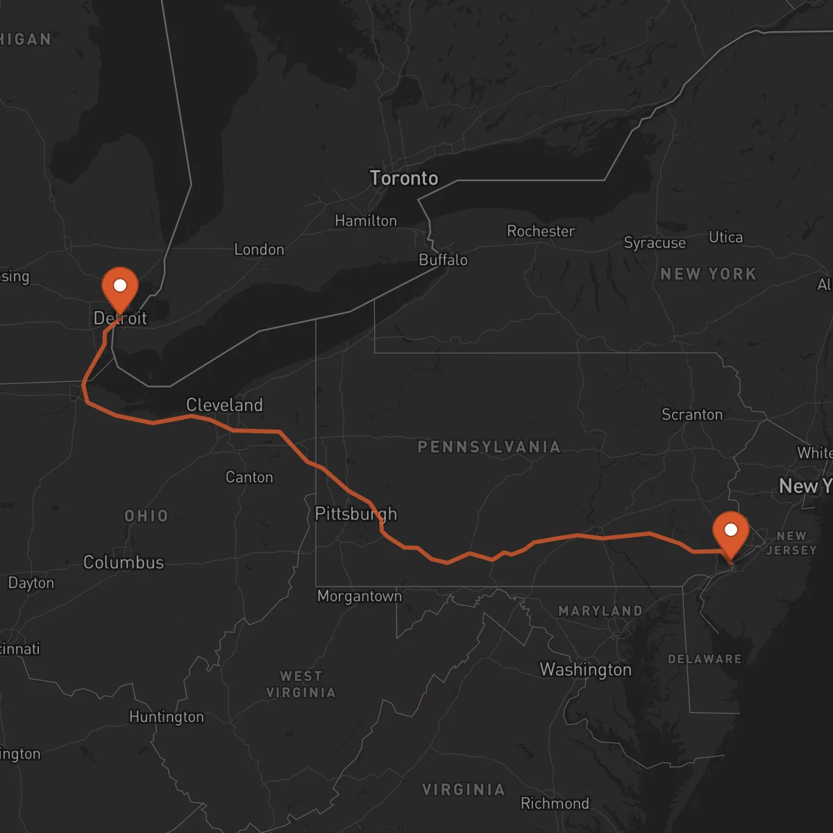 Ruta Philadelphia - Detroit