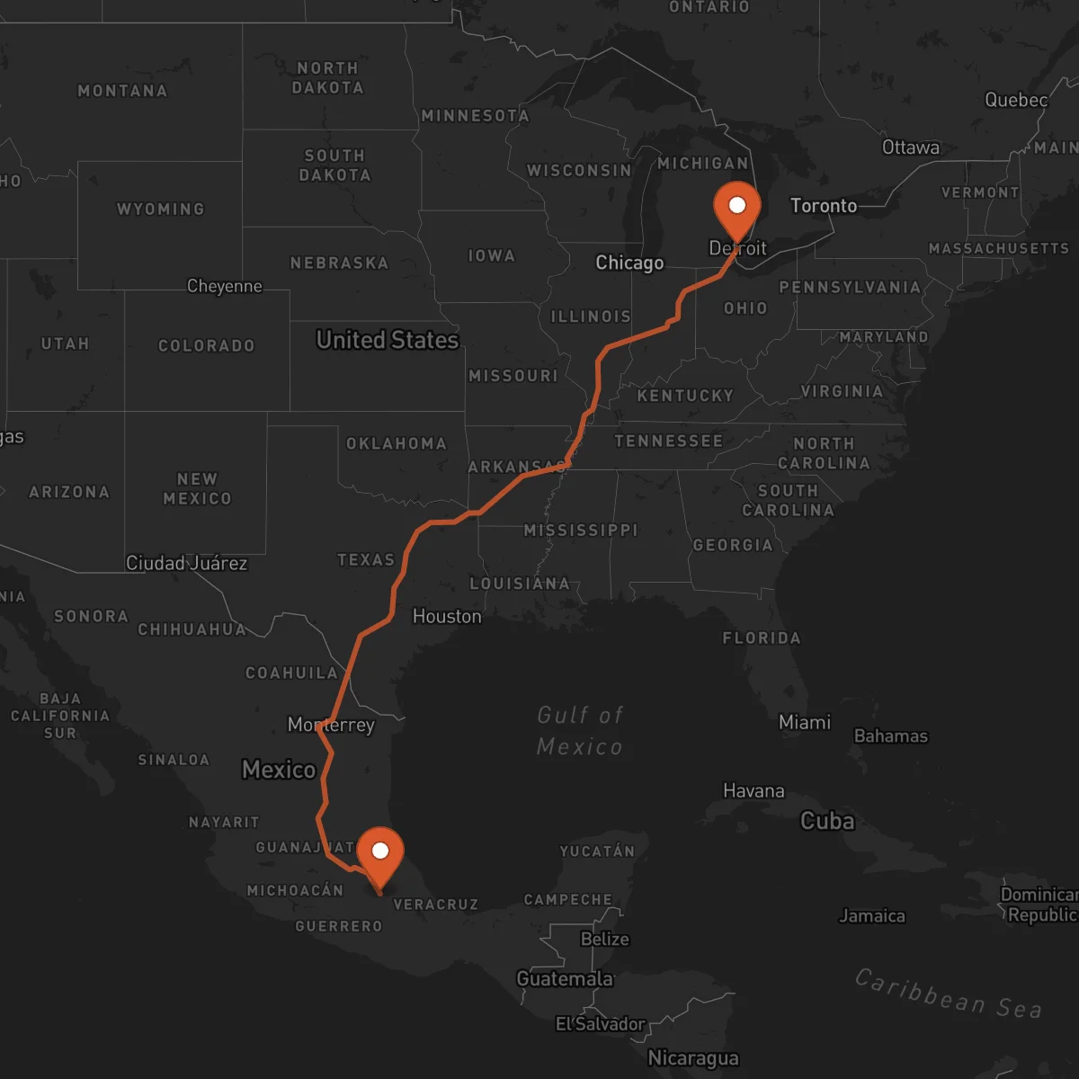 Ruta Detroit - Puebla de Zaragoza