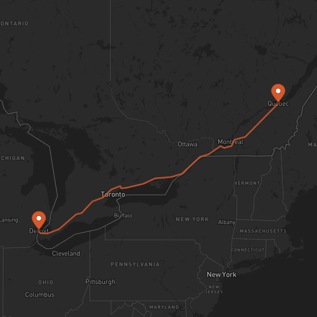 Ruta Quebec City - Detroit