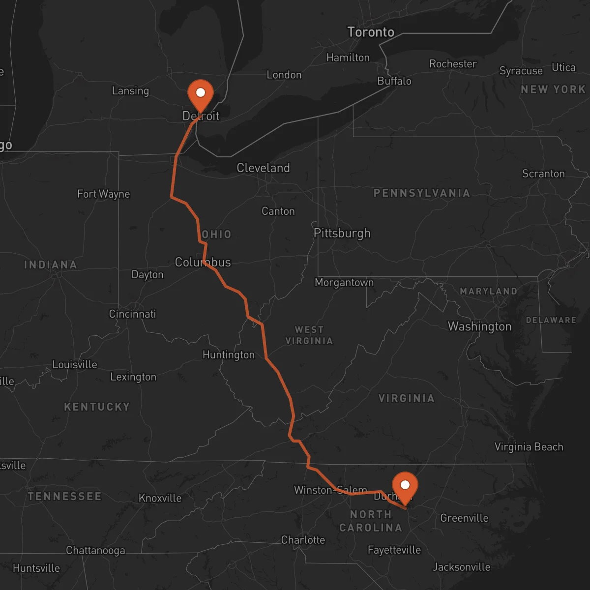Ruta Raleigh - Détroit