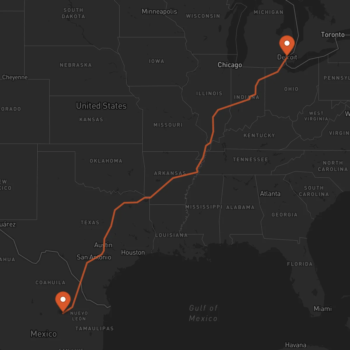 Ruta Detroit - Saltillo