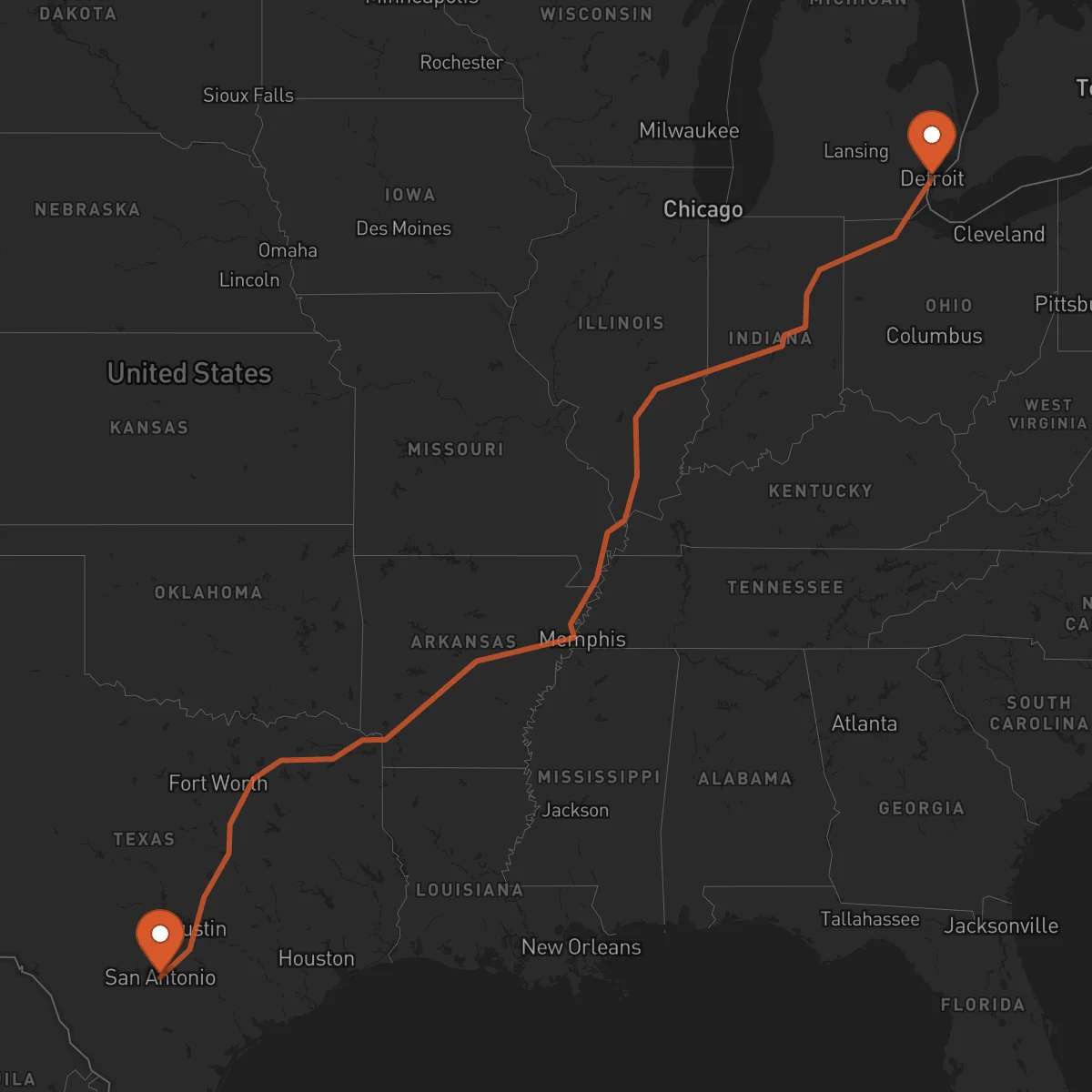 Ruta Detroit - San Antonio