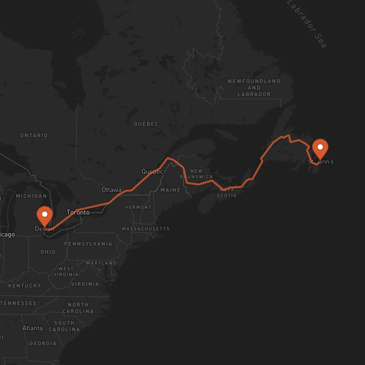 Ruta San Juan de Terranova (St. John's) - Detroit