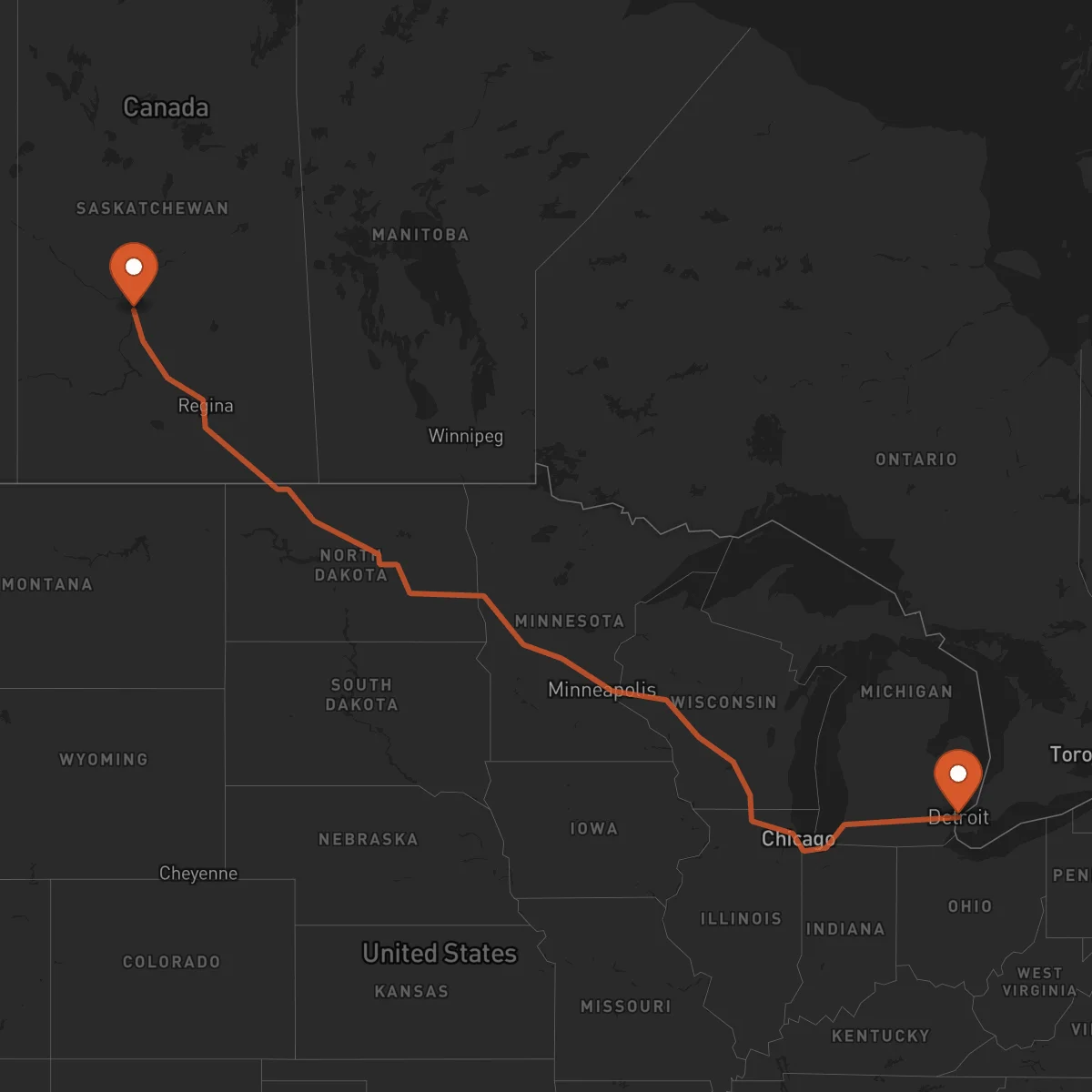 Ruta Detroit - Saskatoon
