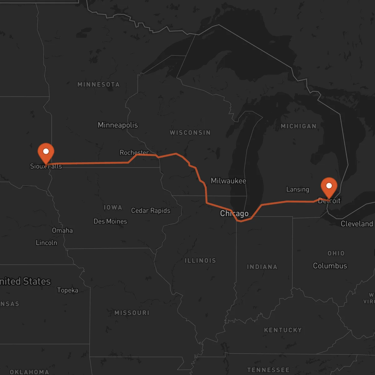 Ruta Sioux Falls - Detroit