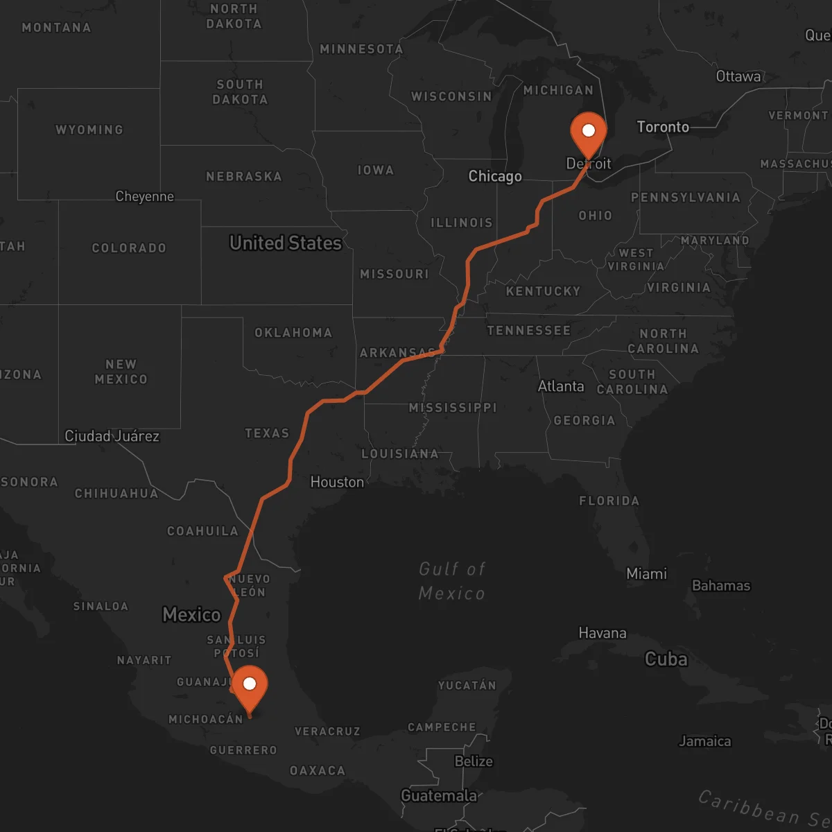 Ruta Toluca - Detroit