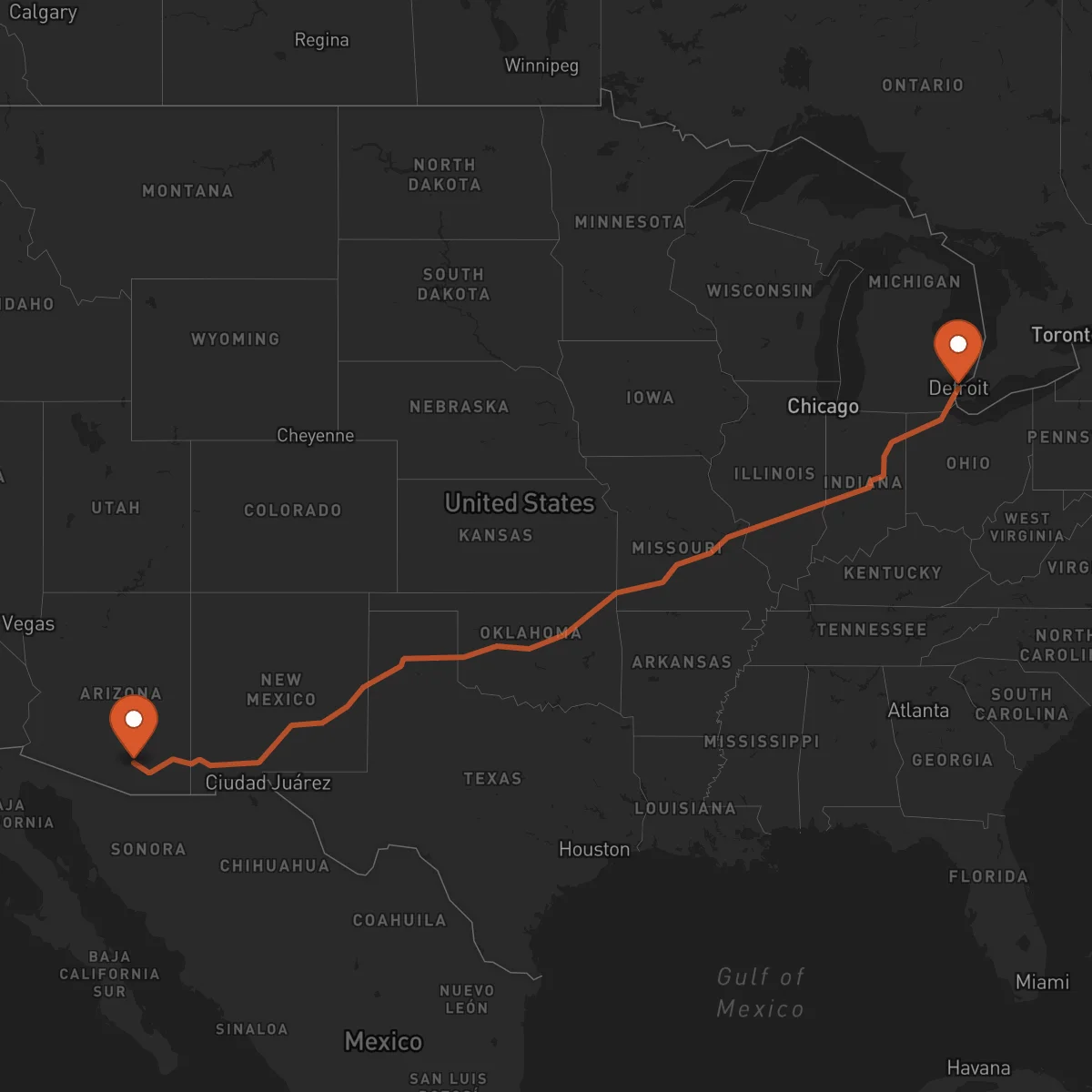 Ruta Tucson - Detroit