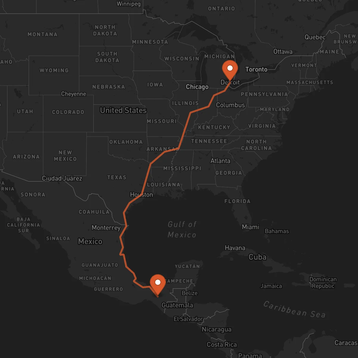Ruta Detroit - Tuxtla Gutiérrez