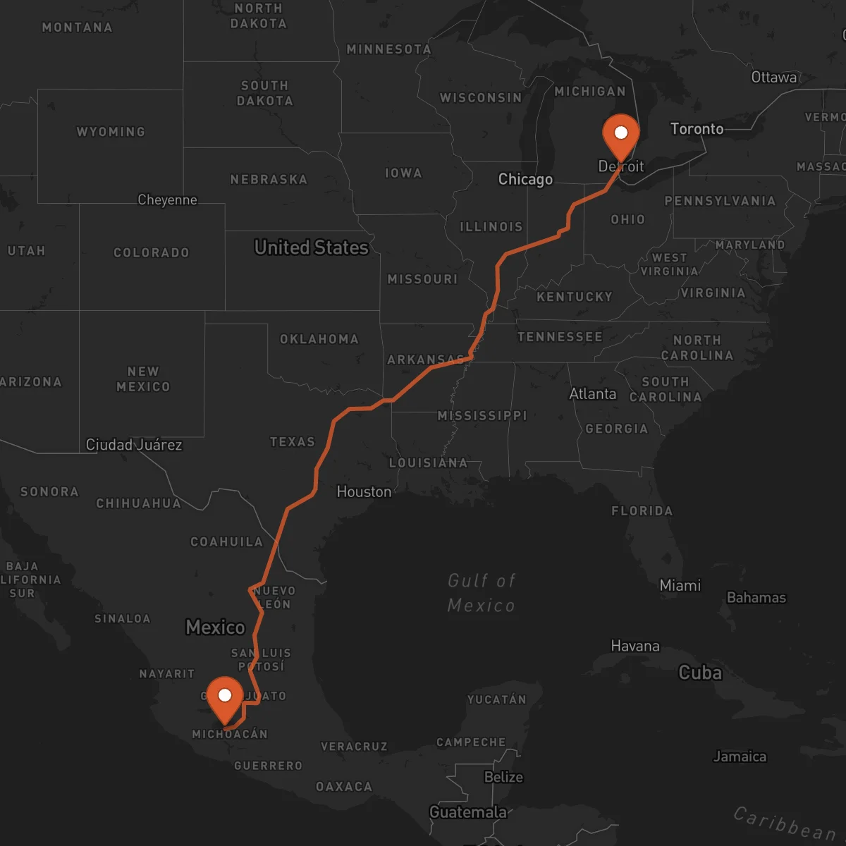 Ruta Detroit - Uruapan