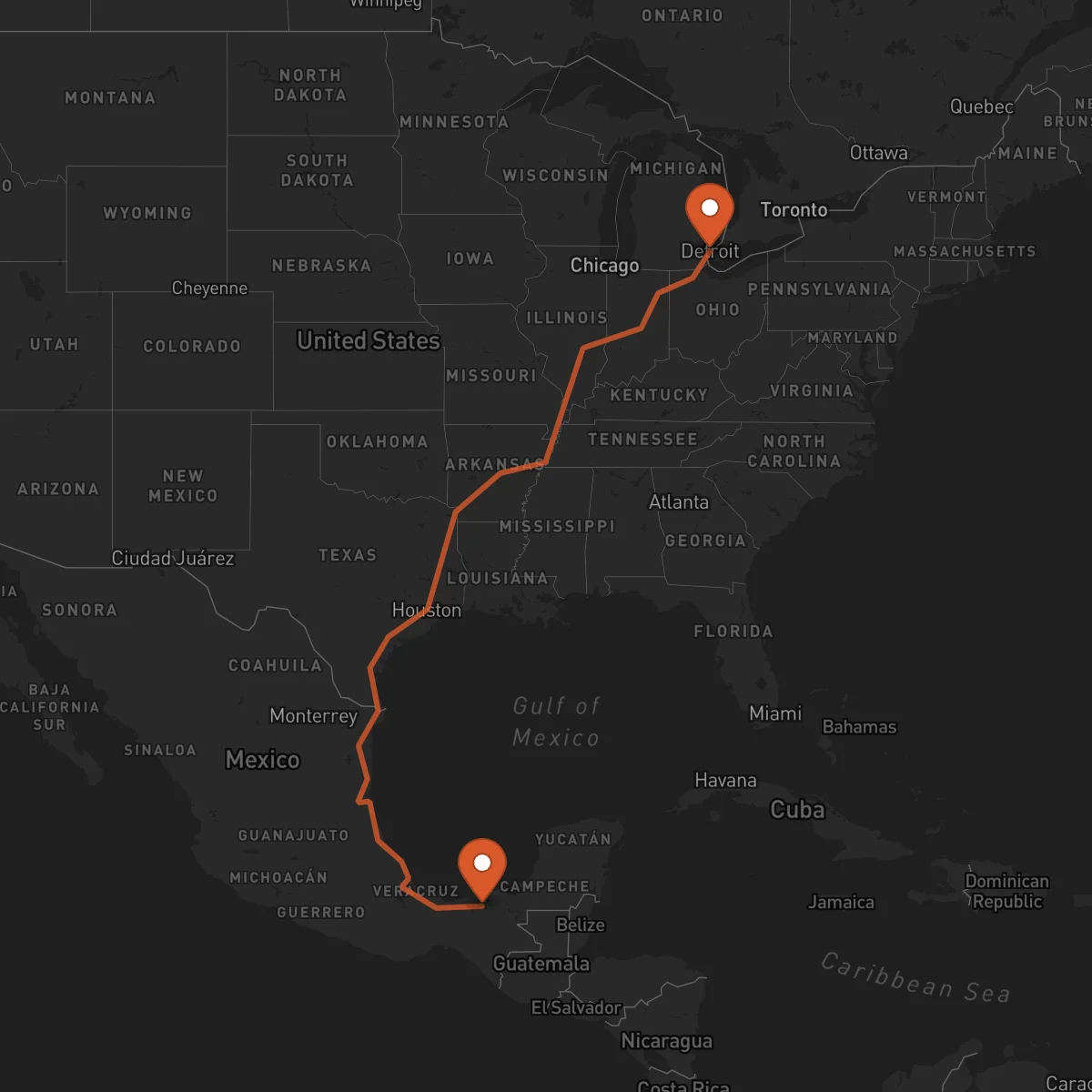 Ruta Detroit - Villahermosa