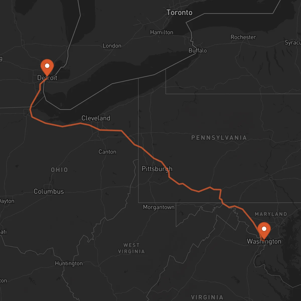Ruta Detroit - Washington D.C.