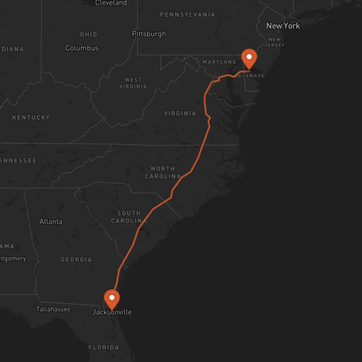 Ruta Jacksonville - Dover