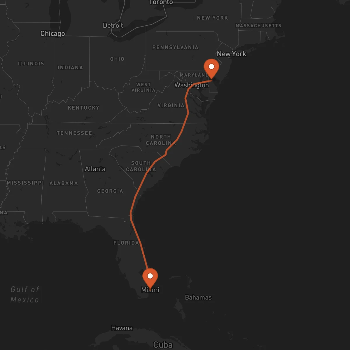 Ruta Miami - Dover