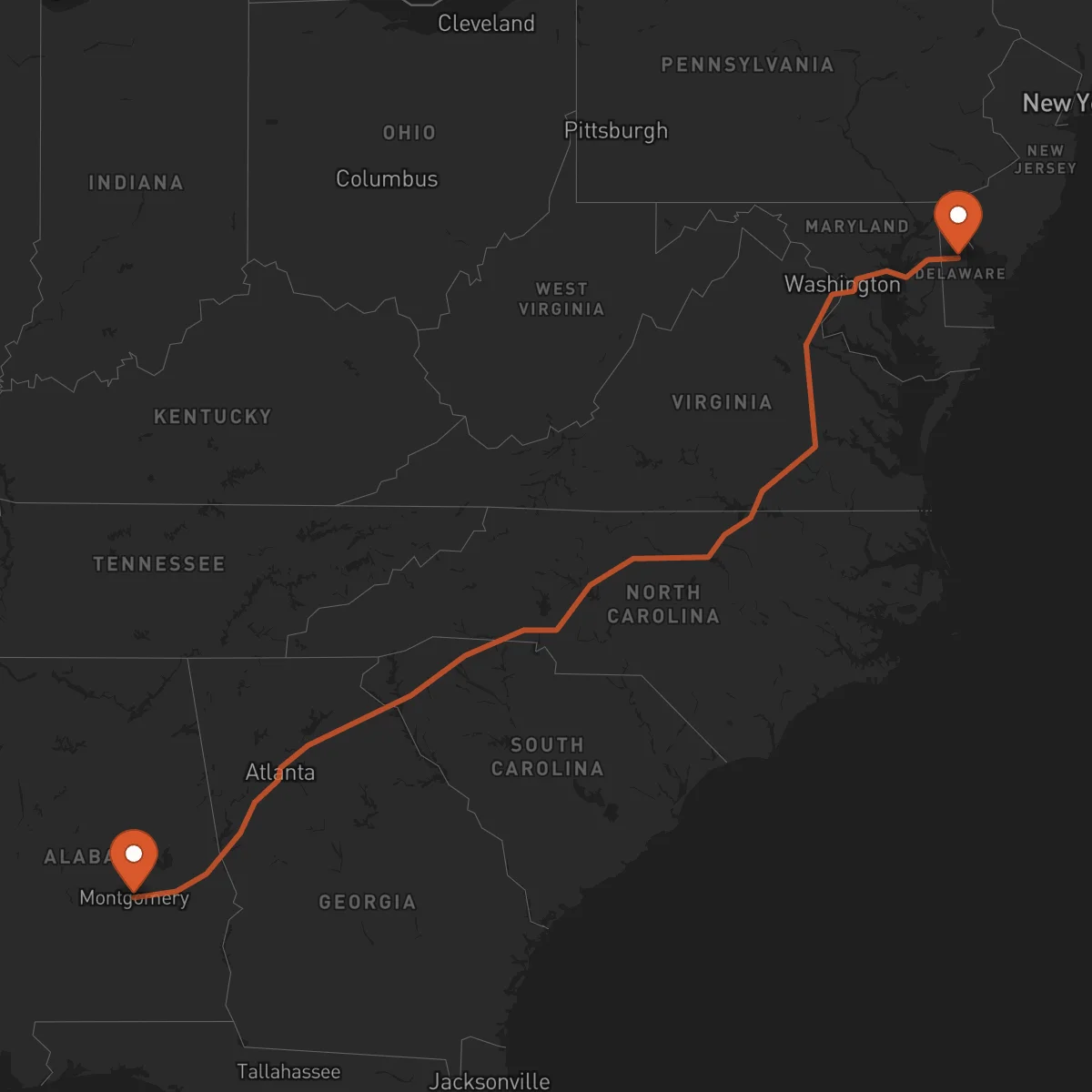 Ruta Dover - Montgomery