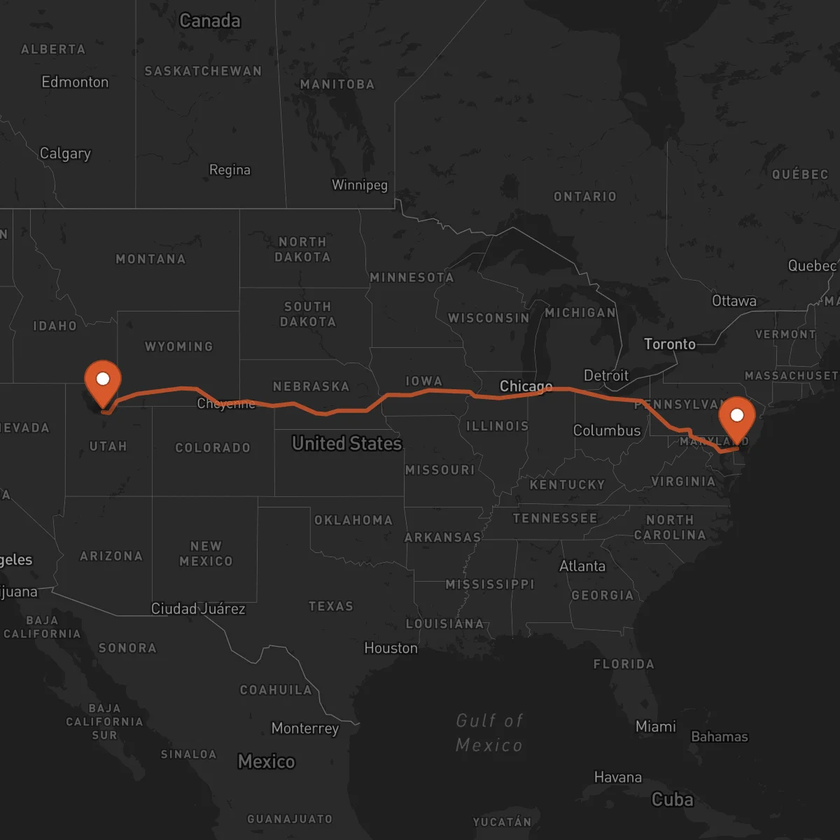 Ruta Salt Lake City - Dover