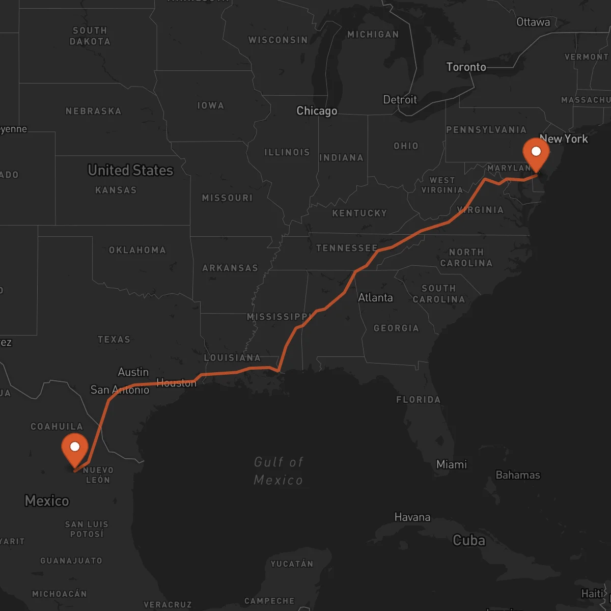 Ruta Saltillo - Dover