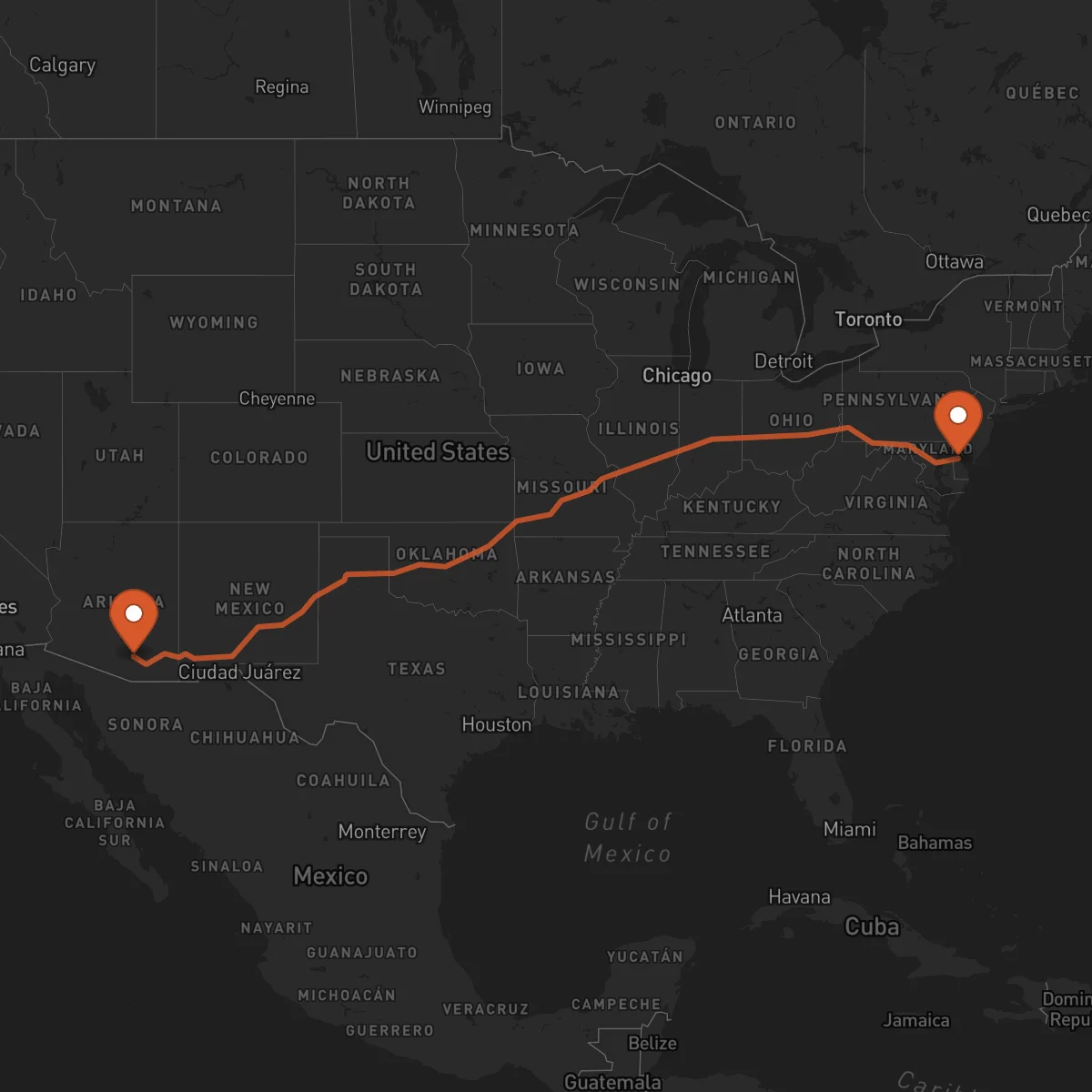 Ruta Tucson - Dover