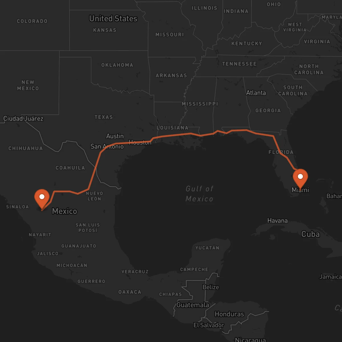 Ruta Miami - Durango