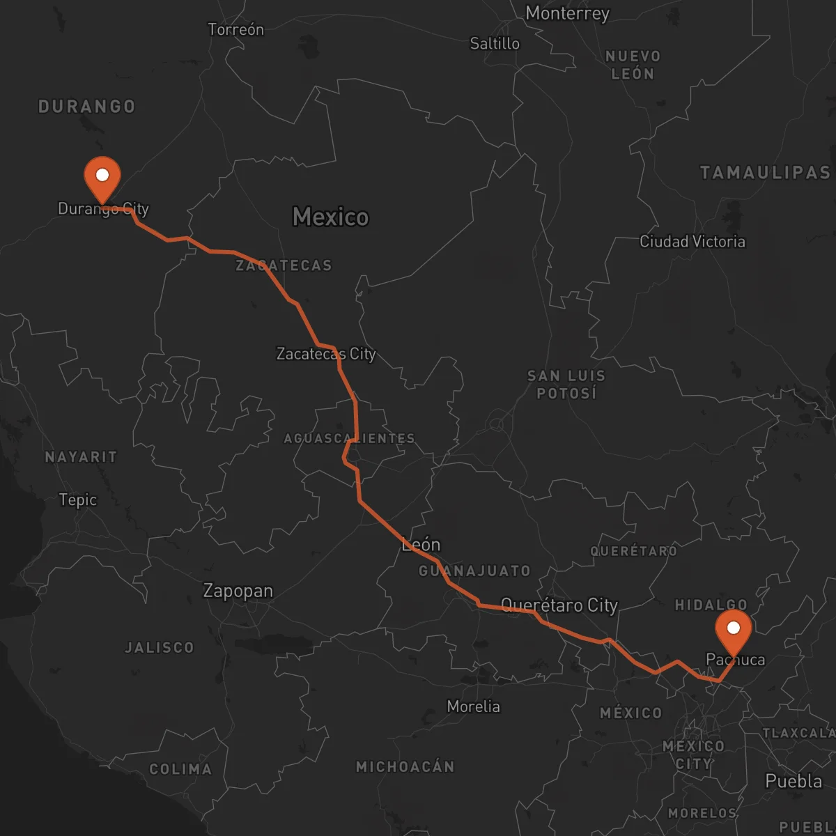 Ruta Pachuca de Soto - Durango