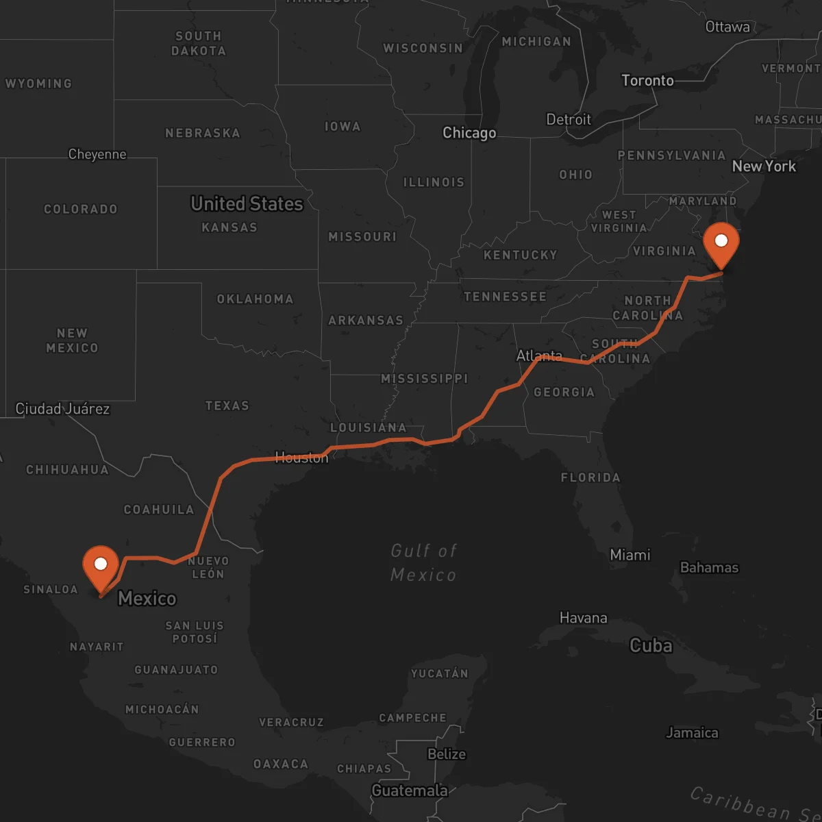 Ruta Virginia Beach - Durango