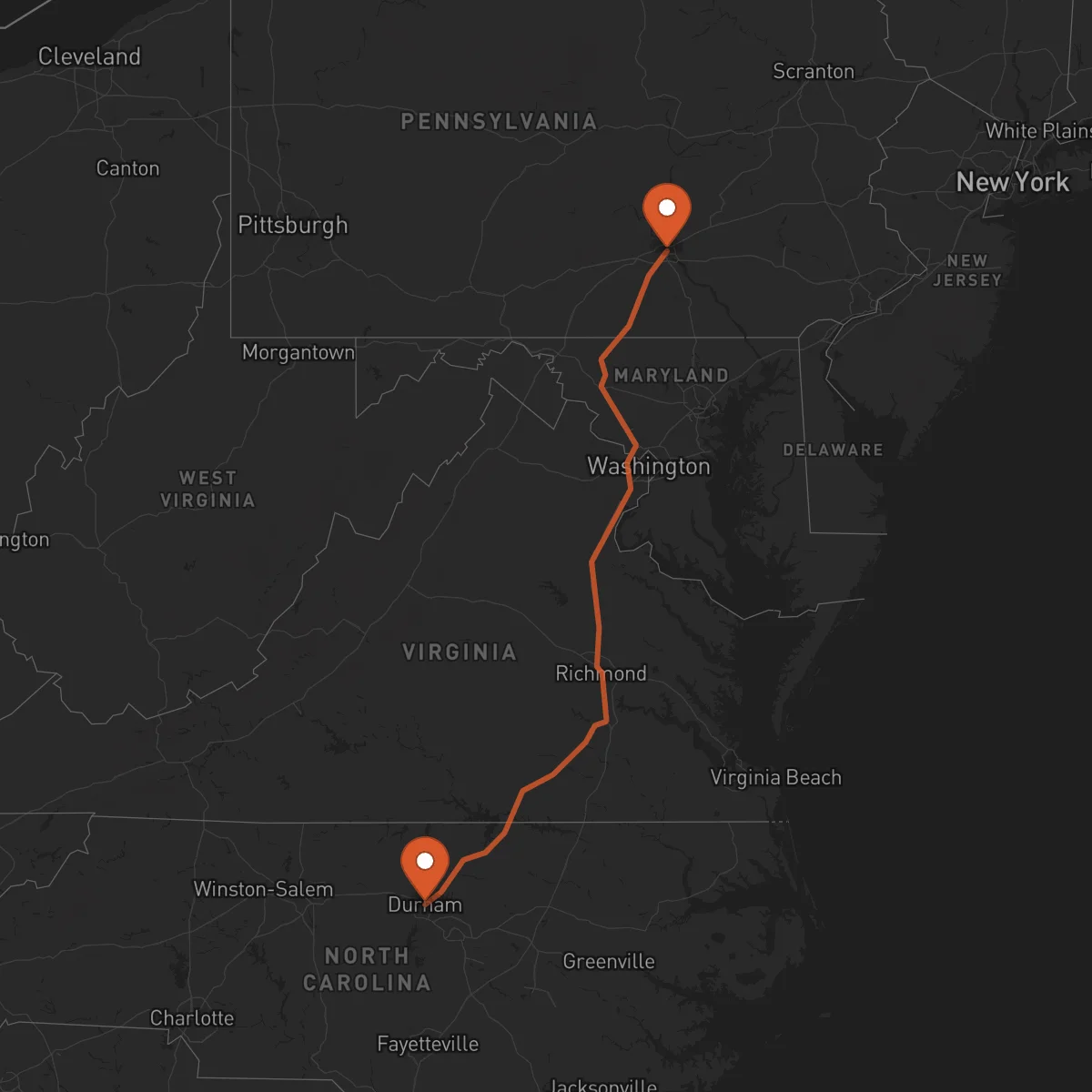 Ruta Durham - Harrisburg