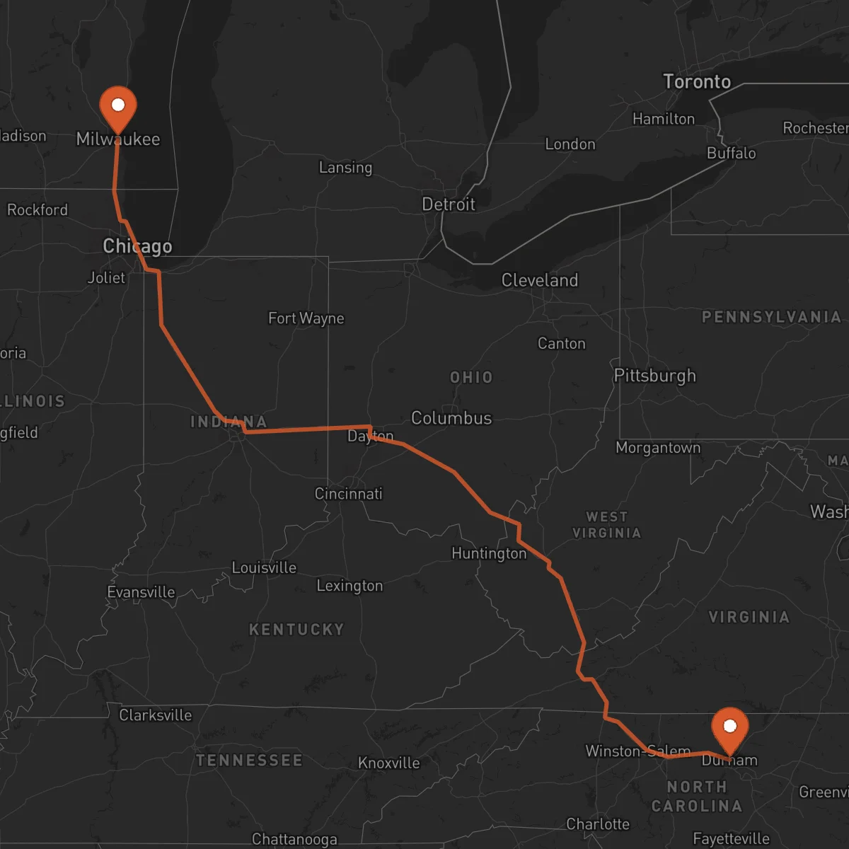 Ruta Milwaukee - Durham