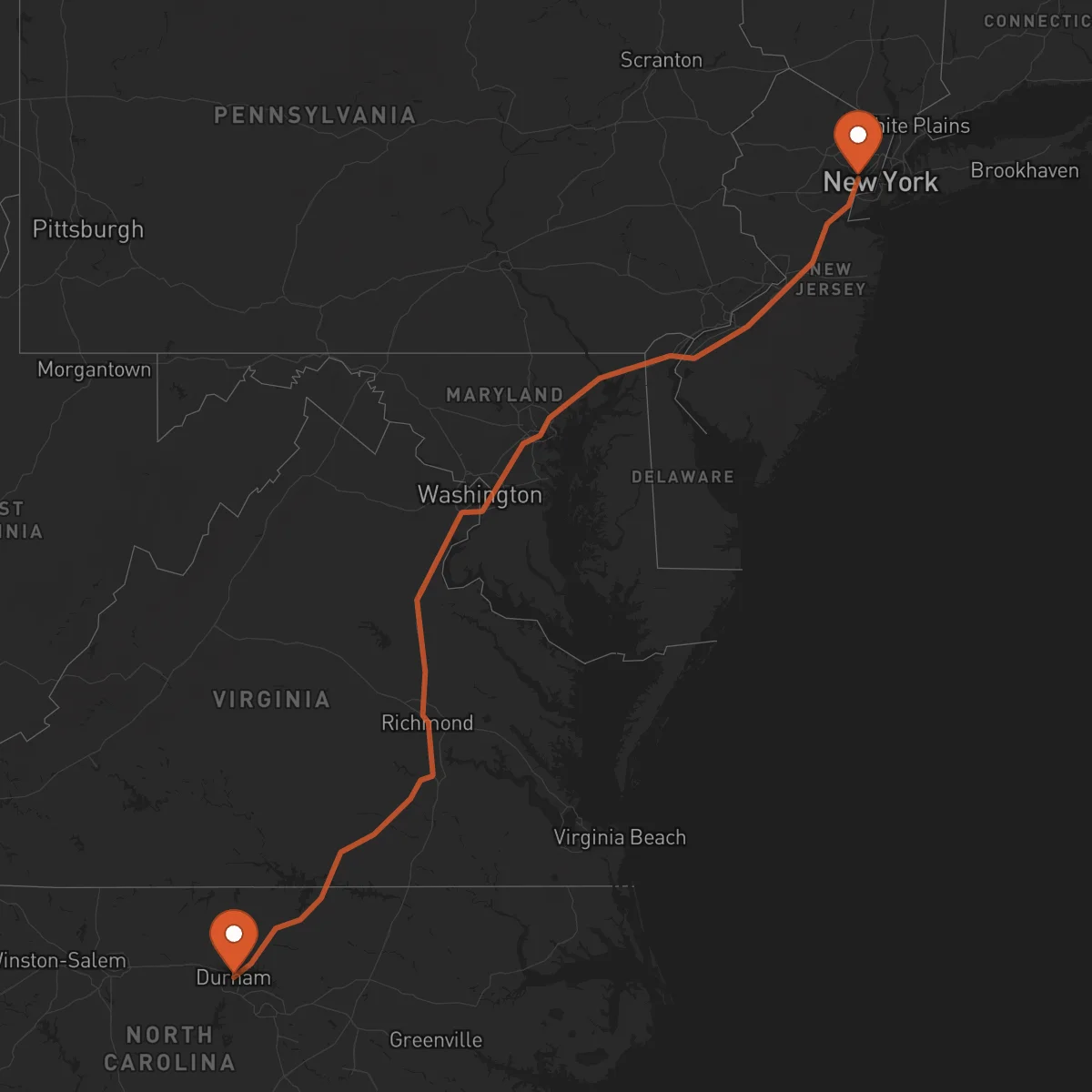 Ruta Durham - Newark
