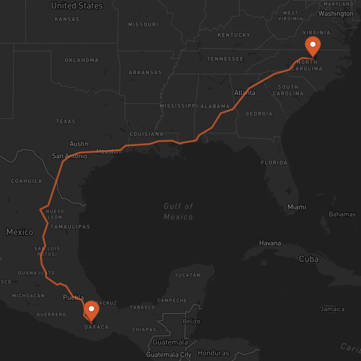 Ruta Oaxaca de Juárez - Durham