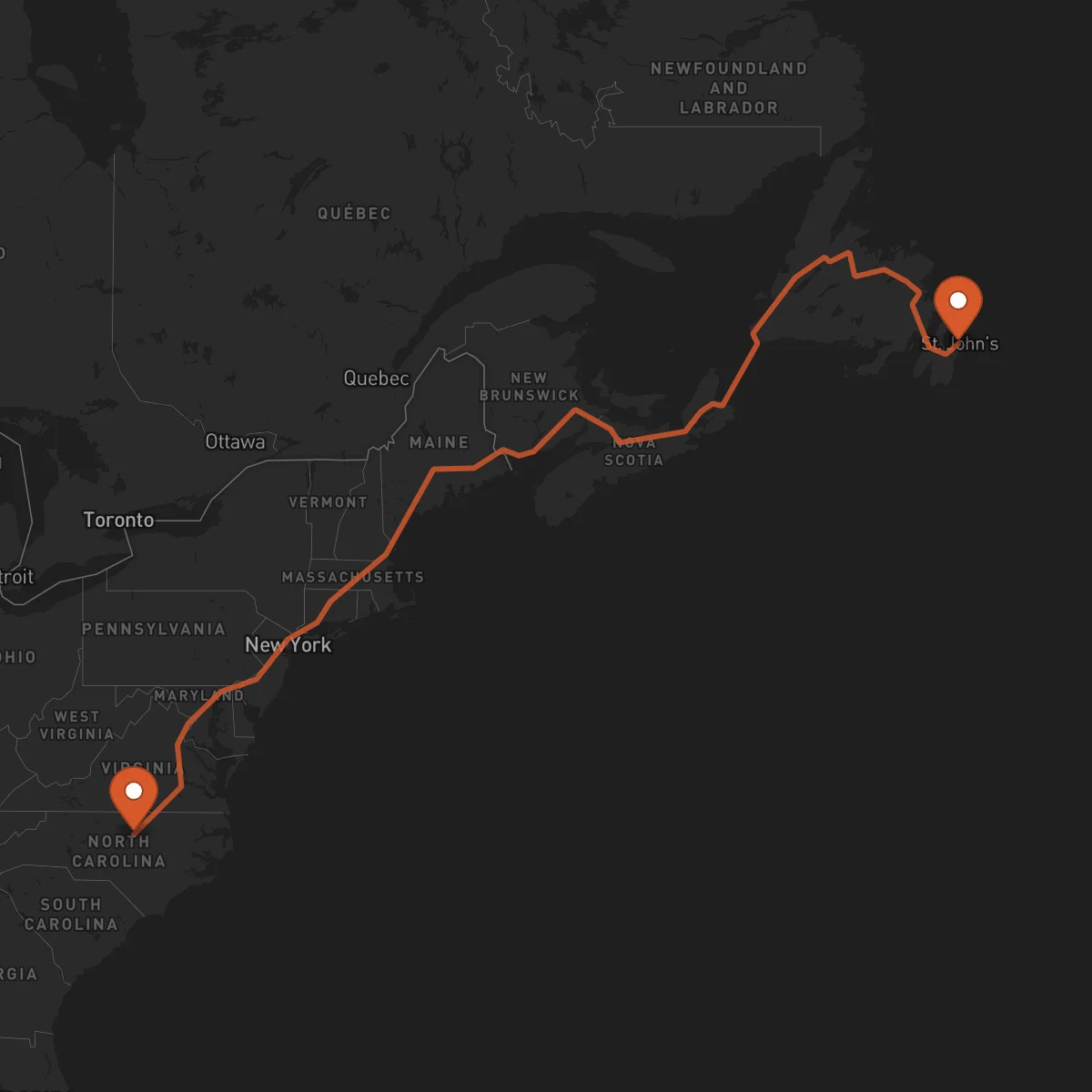 Ruta San Juan de Terranova (St. John's) - Durham