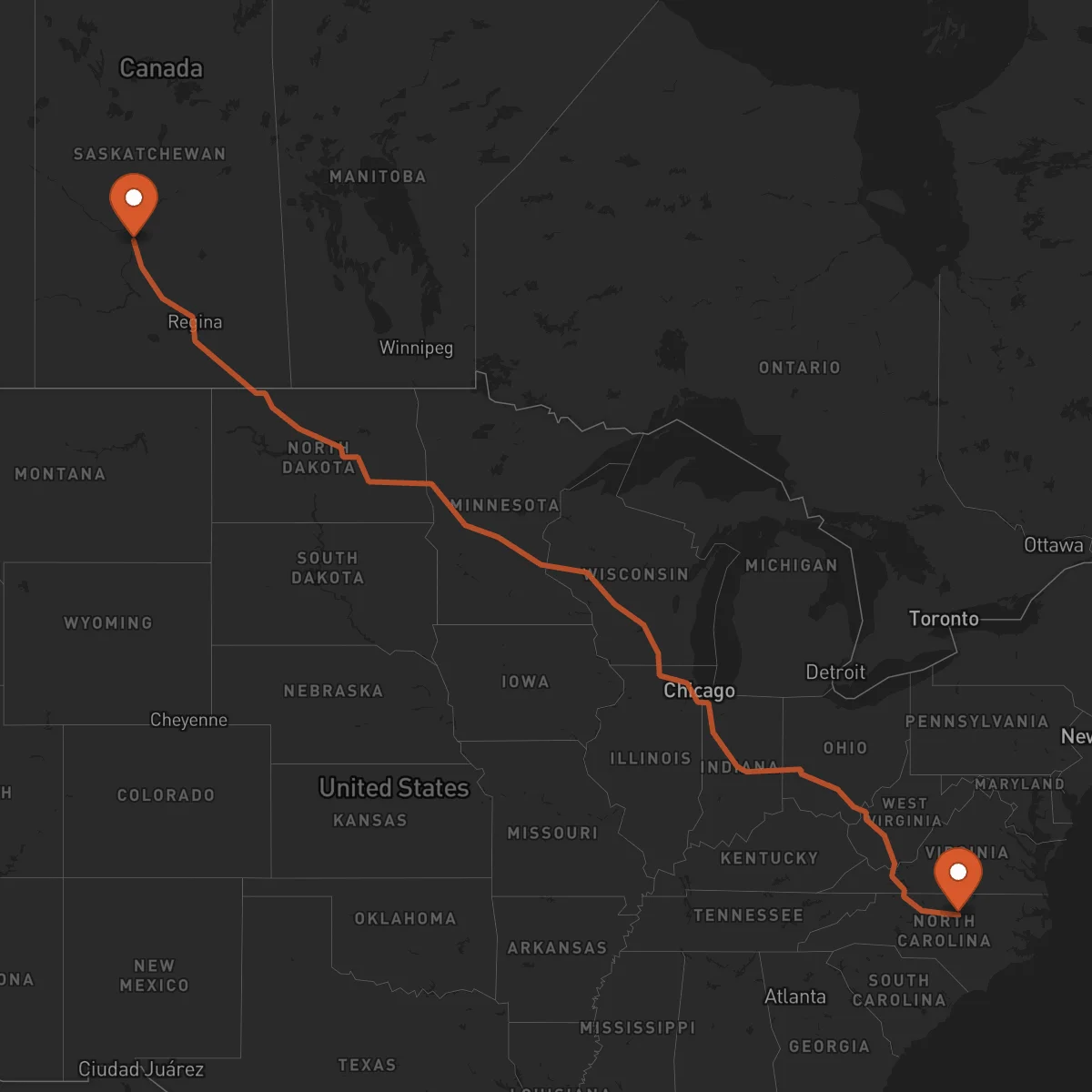 Ruta Saskatoon - Durham