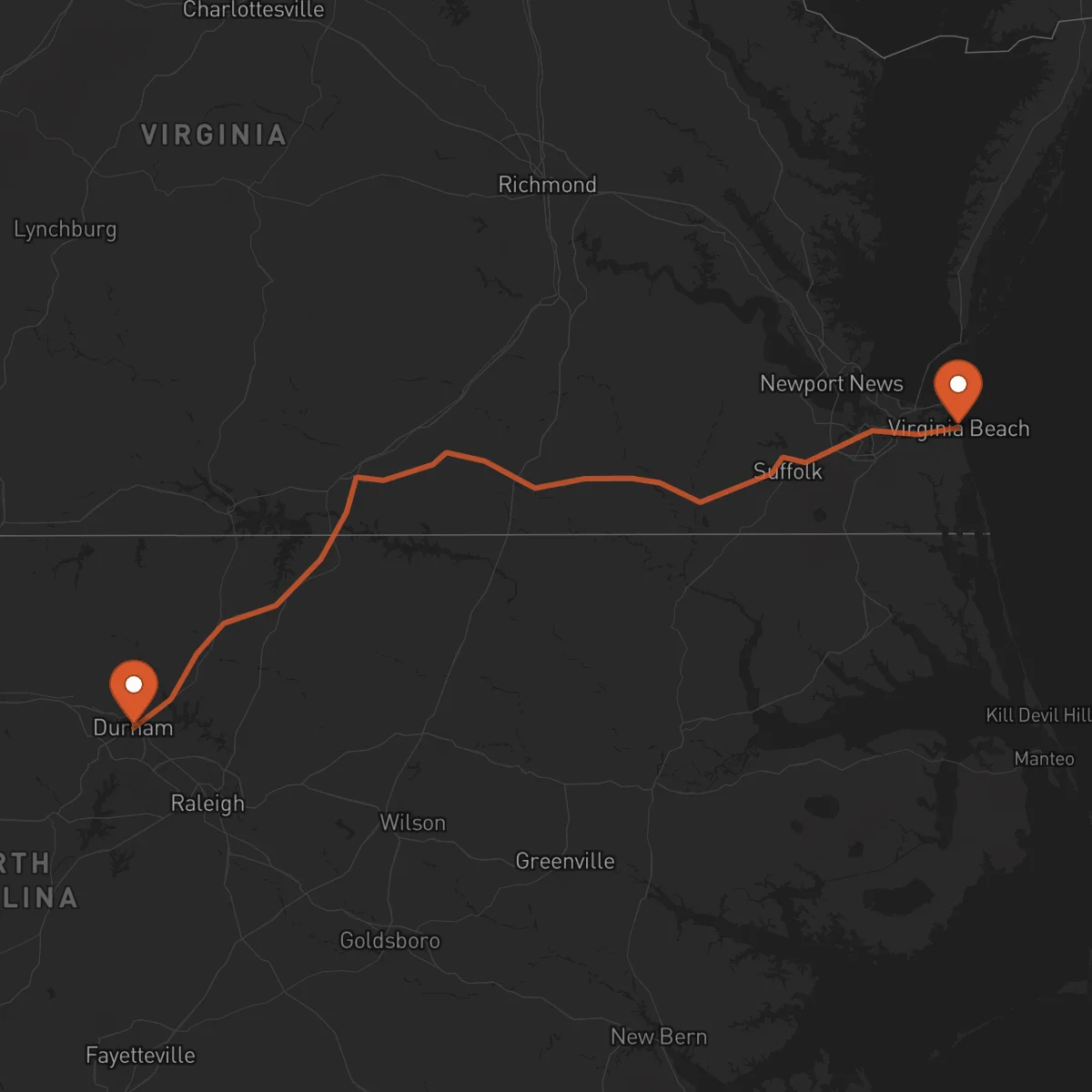Ruta Virginia Beach - Durham