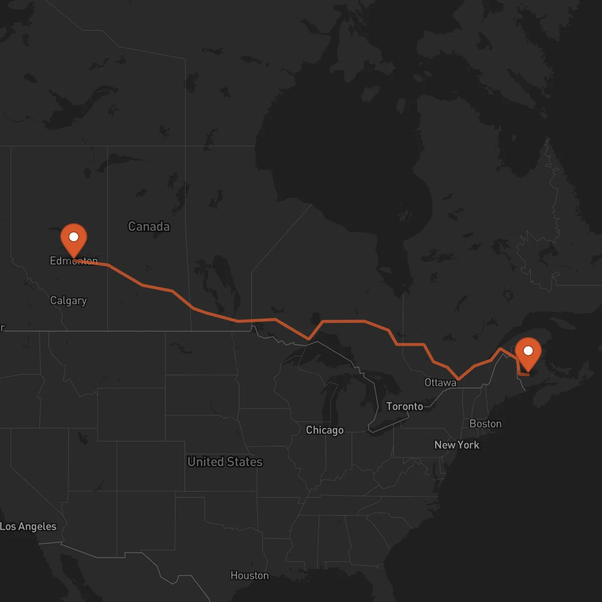 Ruta Fredericton - Edmonton