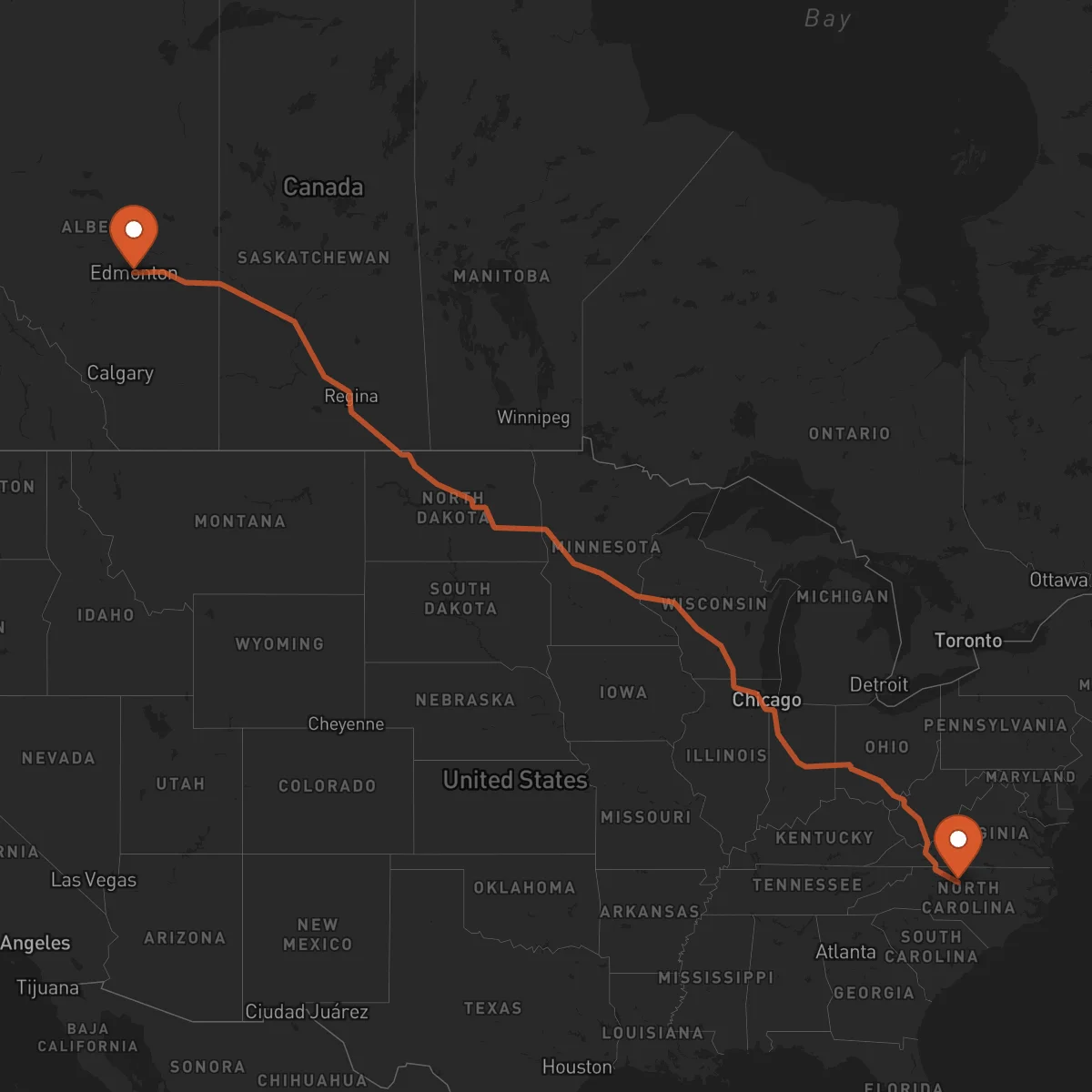 Ruta Edmonton - Greensboro