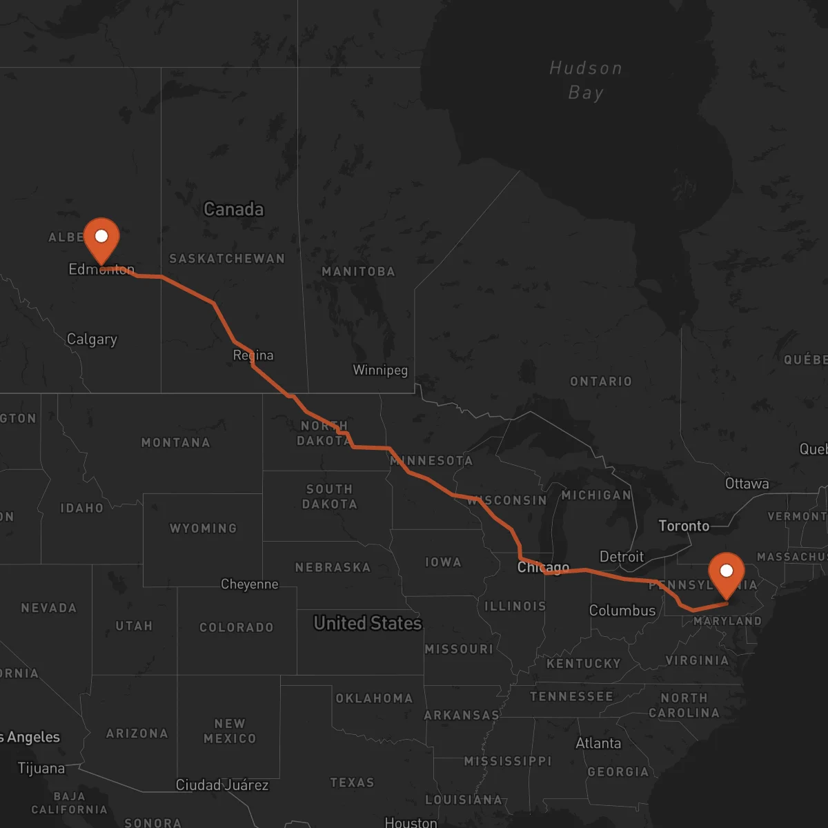 Ruta Edmonton - Harrisburg