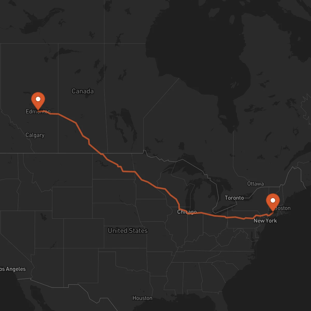 Ruta Edmonton - Hartford