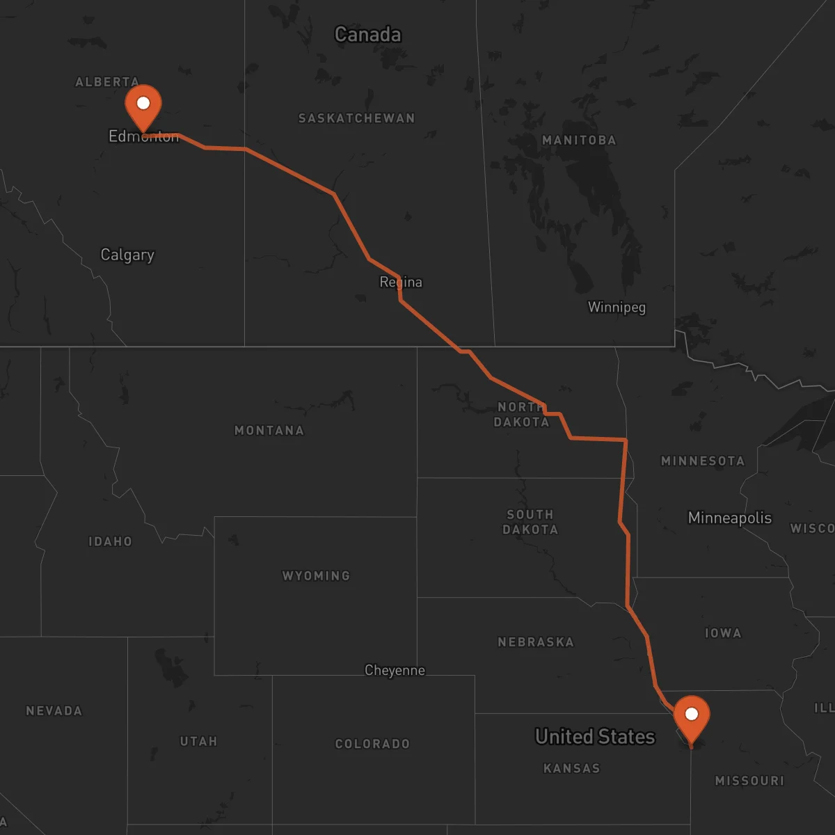 Ruta Edmonton - Kansas City