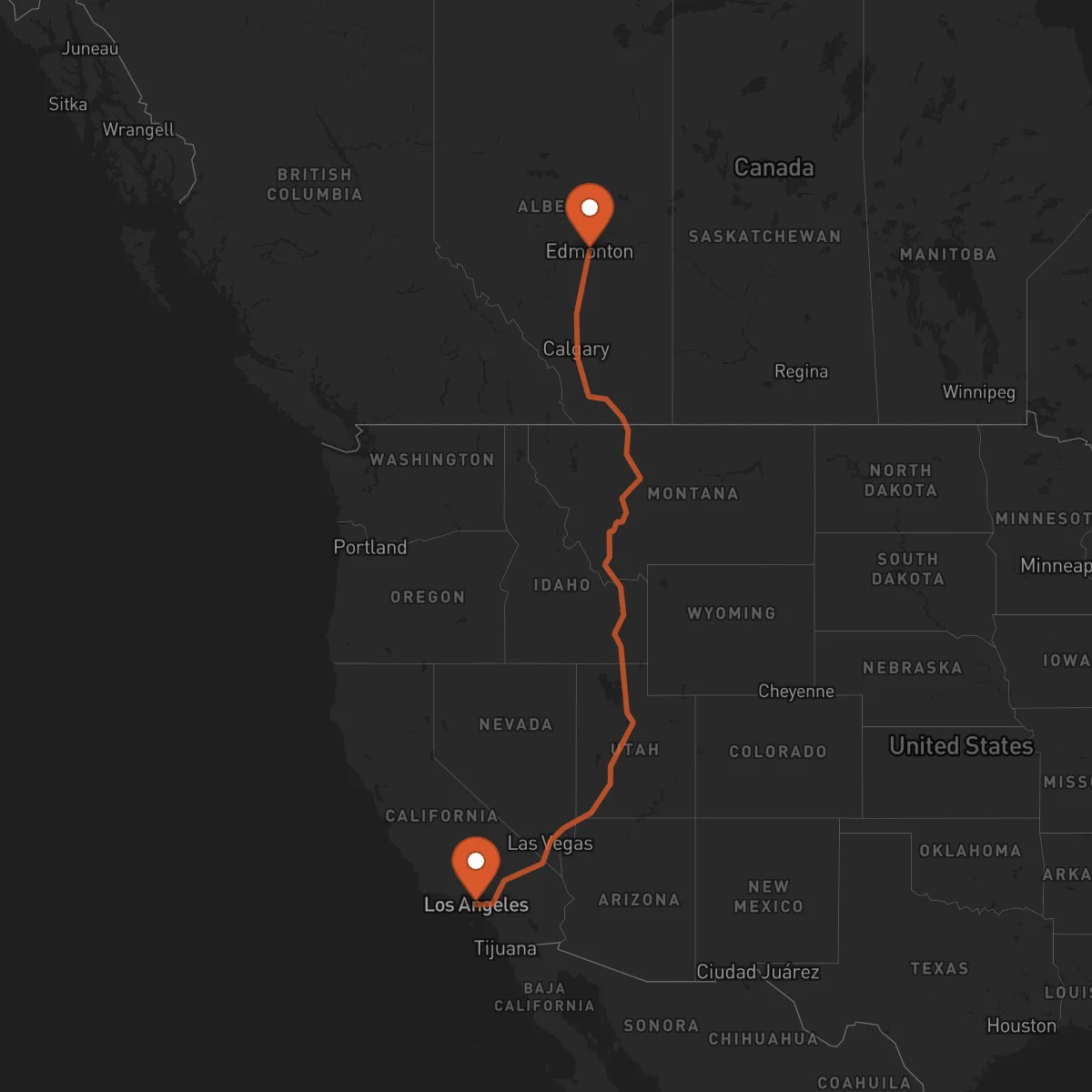 Ruta Edmonton - Los Angeles