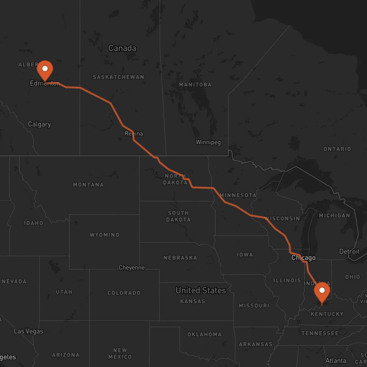 Ruta Louisville - Edmonton