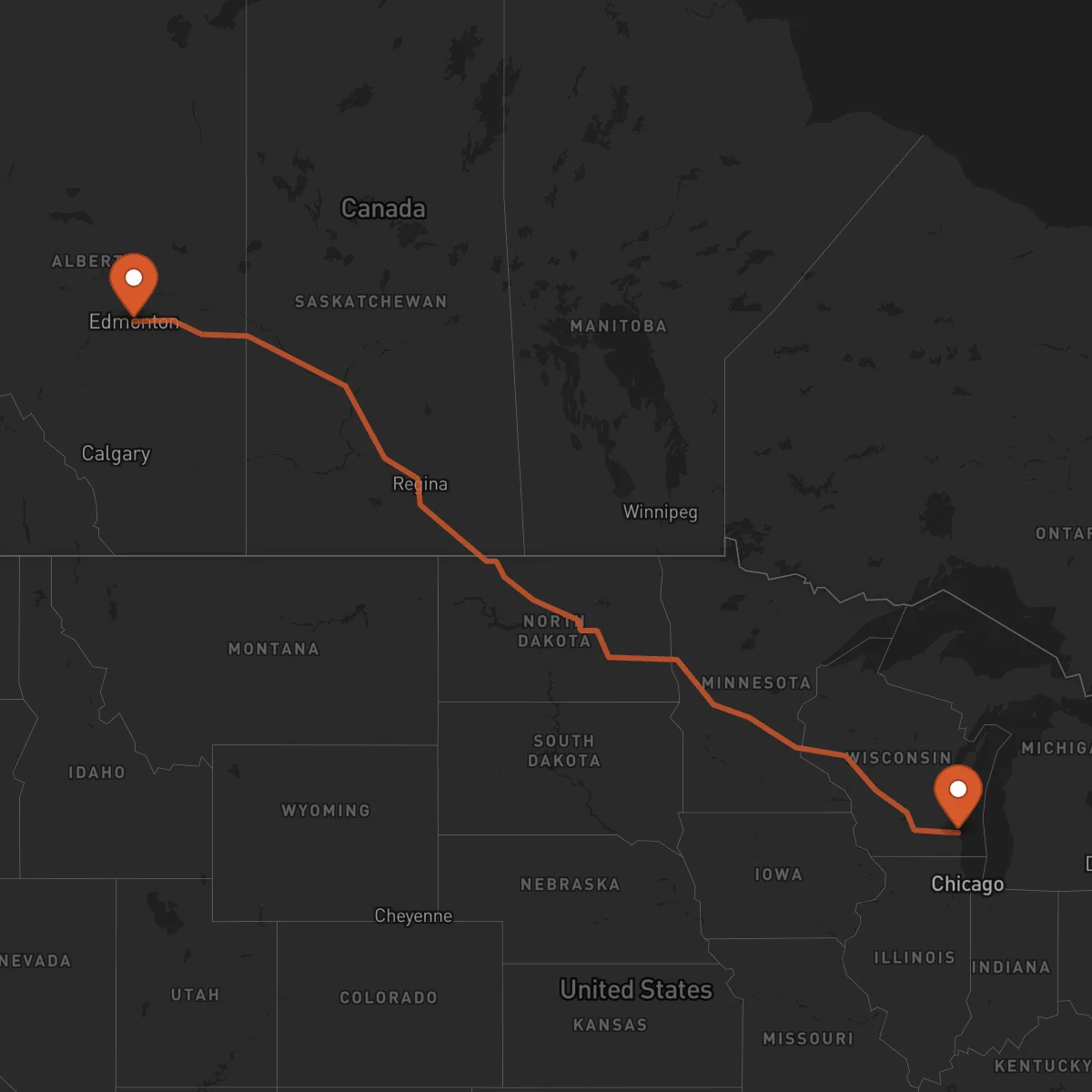 Ruta Milwaukee - Edmonton